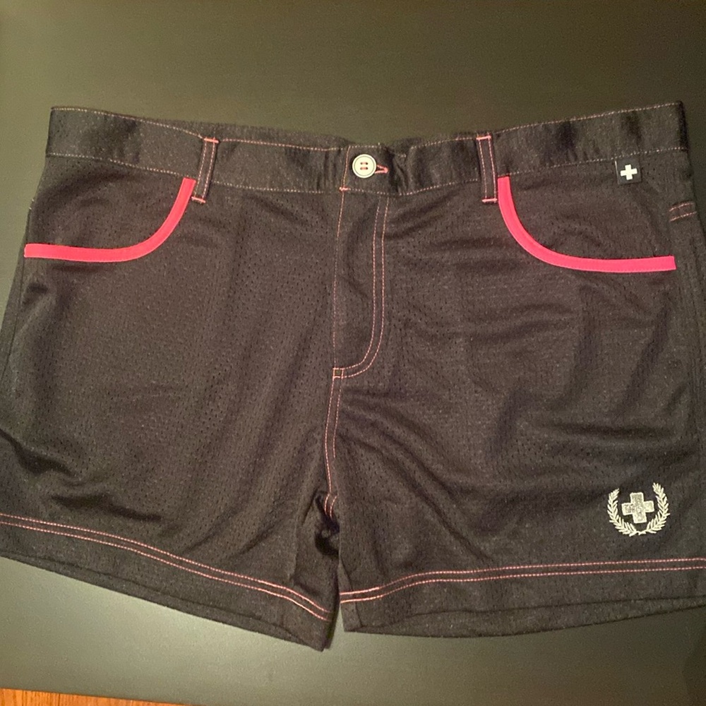 Andrew Christian black and pink mesh shorts, size 36